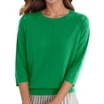 thumbnail image 1 of Bibifish Womens Sweaters Breathable Openwork Three Quarter Sleeve Sweaters Solid Color Round Neck Sweaters Soft Lightweight Sweaters, 1 of 7