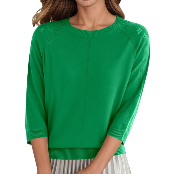 Bibifish Womens Sweaters Breathable Openwork Three Quarter Sleeve Sweaters Solid Color Round Neck Sweaters Soft Lightweight Sweaters