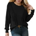 thumbnail image 1 of Bibifish Womens Sweaters Casual Crewneck Fringe Tassel Knitted Pullover Sweater Long Sleeve Solid Color Pullover Tops For Ladies, 1 of 5