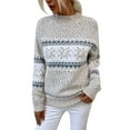 thumbnail image 1 of Bibifish Womens Sweaters Christmas Snowflake Printed Sweaters Turtleneck Vintage Holiday Knitted Sweater Pullover Tops For Ladies, 1 of 9