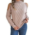 thumbnail image 1 of Bibifish Womens Sweaters Cold Shoulder Cable Knit Sweaters Solid Color Turtleneck Fall Winter Soft Long Sleeve Knit Pullovers Tops, 1 of 5