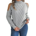 thumbnail image 1 of Bibifish Womens Sweaters Cold Shoulder Cable Knit Sweaters Solid Color Turtleneck Fall Winter Soft Long Sleeve Knit Pullovers Tops, 1 of 5