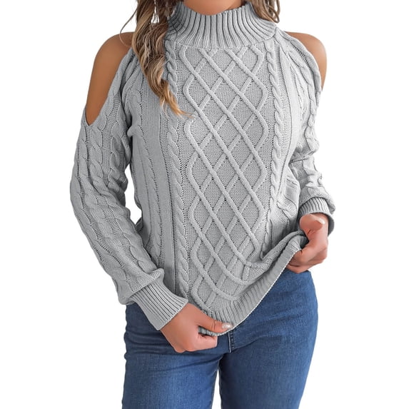 Bibifish Womens Sweaters Cold Shoulder Turtleneck Sweaters Fall Winter Long Sleeve Sweaters Soft And Trendy Knit Pullovers Tops