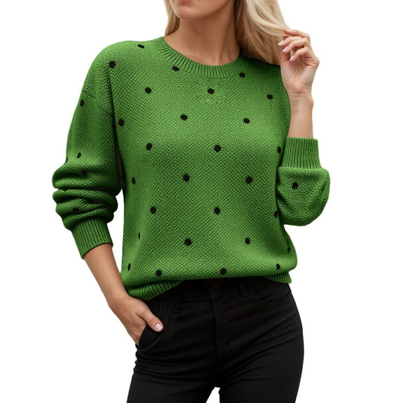 Bibifish Womens Sweaters Cute Polka Dot Graphic Pattern Oversized Pullover Sweaters Retro Style Fall Winter Workout Ladies Sweaters Tops