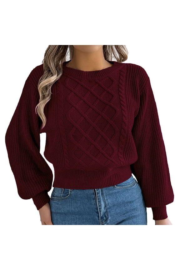 Womens Sweaters Fall Winter Long Sleeve Pullover Sweaters Casual Comfy Soft Warm Solid Color Loose Fit Trendy Knit Tops
