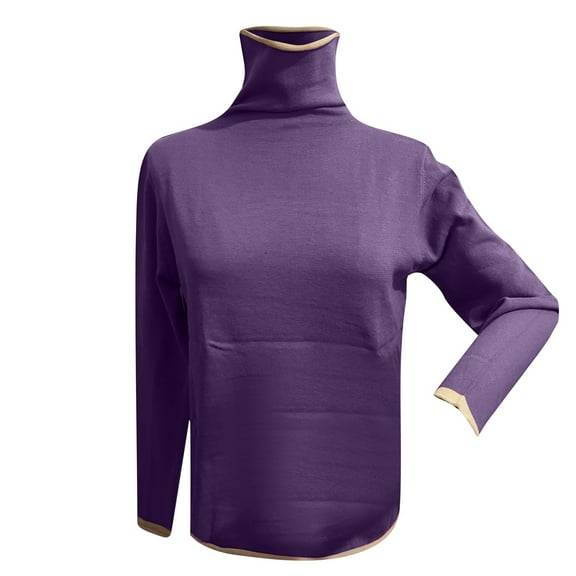 Bibifish Womens Sweaters High Collar Long Sleeve Knitted Sweaters Comfy Loose Fit Color Block Pullover Tops Trendy Fall Winter Outfits For Ladies