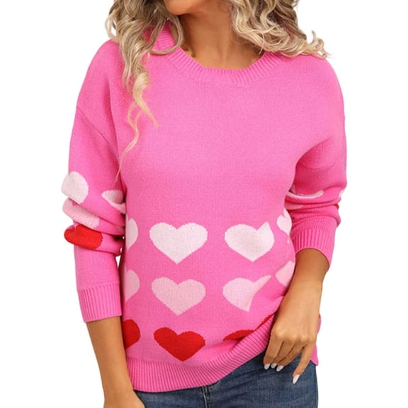 Bibifish Womens Sweaters Knitted Pullover Sweaters With Heart Graphic Fall Winter Soft Crewneck Long Sleeve Oversized Yarn Knit Pullover Tops