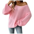 thumbnail image 1 of Bibifish Womens Sweaters Loose Fit Off The Shoulder Pullover Sweaters Baggy Long Sleeve Sweaters Trendy Autumn Knitted Tops For Ladies, 1 of 4