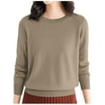 thumbnail image 1 of Bibifish Womens Sweaters Loose Long Sleeve Solid Color Knitted Sweater Low Cut Round Neck Lightweight Pullover Basic Tops For Ladies, 1 of 7