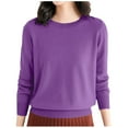 thumbnail image 1 of Bibifish Womens Sweaters Loose Long Sleeve Solid Color Knitted Sweater Low Cut Round Neck Lightweight Pullover Basic Tops For Ladies, 1 of 7