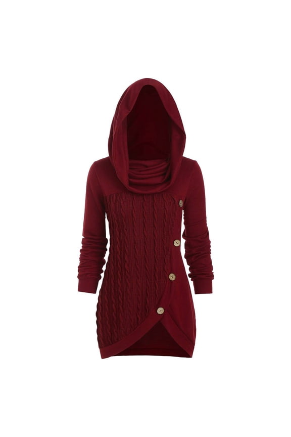 Womens Sweaters Oversized Solid Color Long Sleeve Button Down Heap Collar Hooded Irregular Knitted Sweaters For Ladies