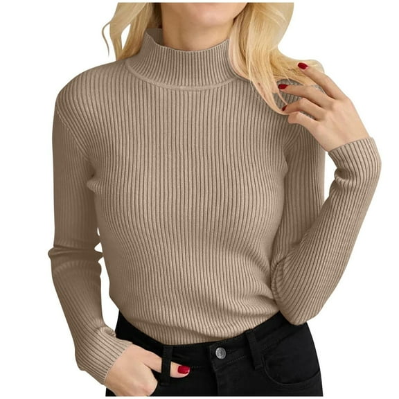 Bibifish Womens Sweaters Soft Ribbed Pullover Turtleneck Pullover Tops Elegant Plain Knitted Slim Fit Long Sleeve Autumn Winter Basic Sweaters