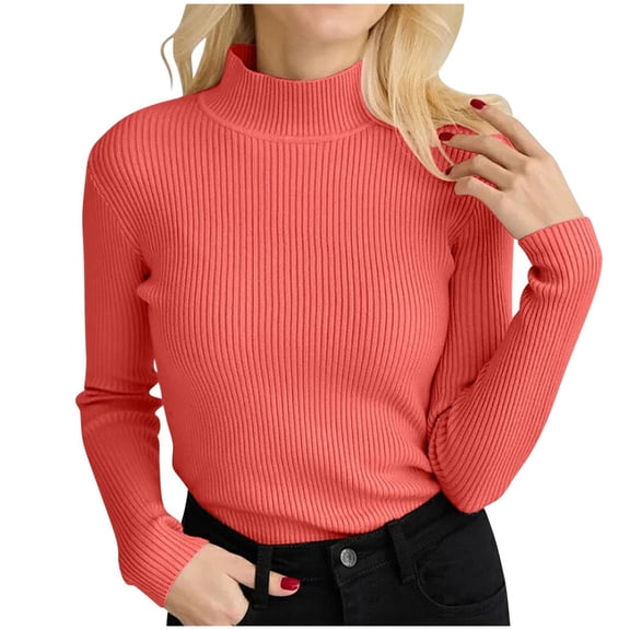 Bibifish Womens Sweaters Soft Ribbed Pullover Turtleneck Pullover Tops Elegant Plain Knitted Slim Fit Long Sleeve Autumn Winter Basic Sweaters