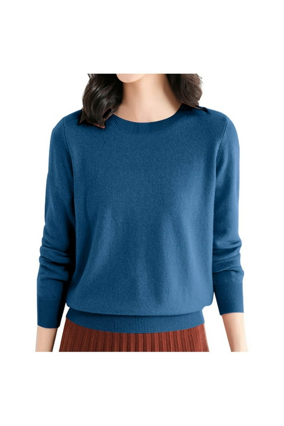 Womens Sweaters Solid Color Long Sleeve Basic Sweaters Loose Fit Trendy Comfy Crewneck Knitted Pullover Sweaters For Ladies