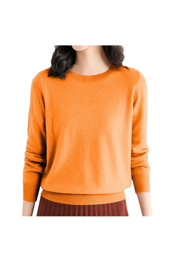 Womens Sweaters Solid Color Long Sleeve Basic Sweaters Soft Crewneck Comfy Cozy Pullover Sweaters For Ladies