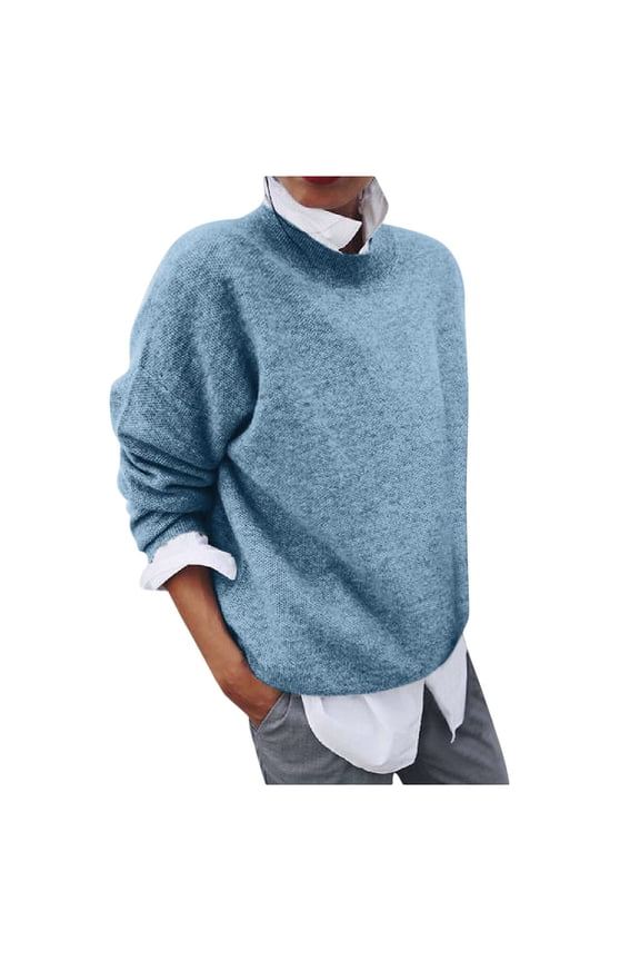 Womens Sweaters Solid Color Long Sleeve Sweaters With Collared Tops 2 In 1 Ladies Causal Workout Knitted Pullover Tops