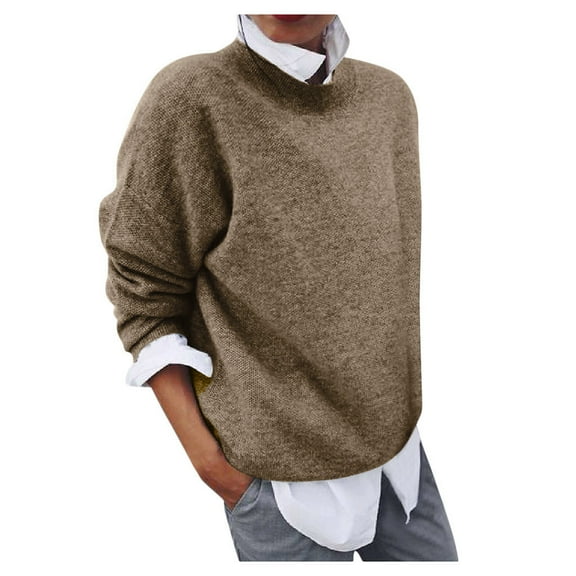 Bibifish Womens Sweaters Solid Color Long Sleeve Sweaters With Collared Tops 2 In 1 Ladies Causal Workout Knitted Pullover Tops