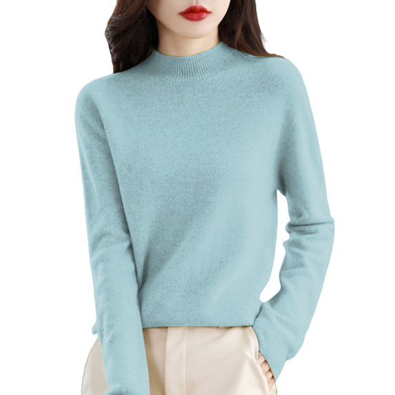 Bibifish Womens Sweaters Solid Color Mid Neck Long Sleeve Warm Pullover Knitted Pullover Tops Fall Winter Soft Basic Loose Sweaters