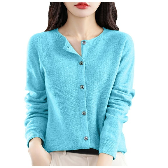 Bibifish Womens Sweaters Solid Long Sleeve Botton Down Cardigan Autumn Winter Round Neck Long Sleeve Base Solid Color Loose Sweaters
