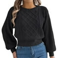 thumbnail image 1 of Bibifish Womens Sweaters Solid Long Sleeve Cable Knitted Cropped Sweaters Loose Fit Crewneck Comfy Warm Pullover Tops For Ladies, 1 of 7