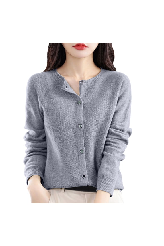 Womens Sweaters Solid Round Neck Botton Down Cardigan Loose Fit Outerwear Base Solid Long Sleeve Loose Sweaters For Ladies