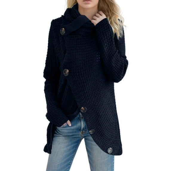 Bibifish Womens Sweaters Stylish Button Down Long Sleeve High Neck Sweaters Soft Knitted Solid Color Openwork Pullover Tops For Ladies