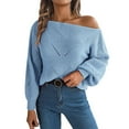 thumbnail image 1 of Bibifish Womens Sweaters Trendy Openwork Off The Shoulder Sweaters Batwing Long Sleeve Going Out Autumn Spring Pullover Knit Tops, 1 of 7