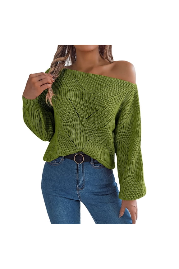 Womens Sweaters Trendy Openwork Off The Shoulder Sweaters Batwing Long Sleeve Going Out Autumn Spring Pullover Knit Tops