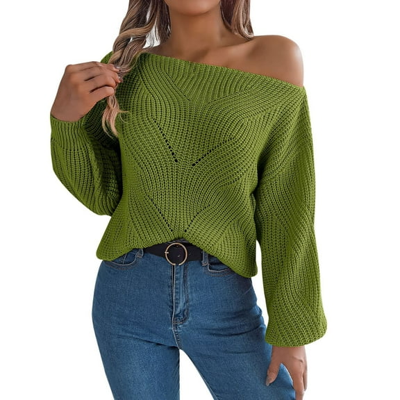 Bibifish Womens Sweaters Trendy Openwork Off The Shoulder Sweaters Batwing Long Sleeve Going Out Autumn Spring Pullover Knit Tops