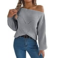 thumbnail image 1 of Bibifish Womens Sweaters Trendy Openwork Off The Shoulder Sweaters Batwing Long Sleeve Going Out Autumn Spring Pullover Knit Tops, 1 of 7