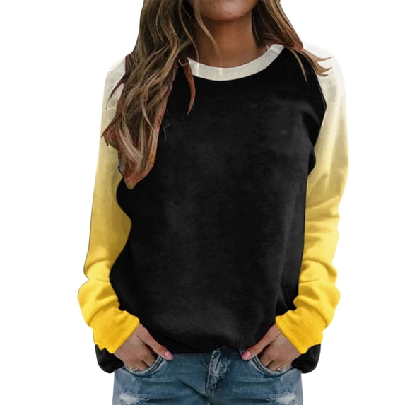 Bibifish Womens Sweatshirt Gradients Color Print Crewneck Raglan Sleeve Long Sleeve Pullover Tops Casual Loose Fit Daily Sweatshirts
