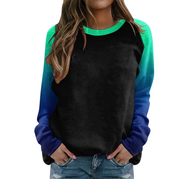 Bibifish Womens Sweatshirt Gradients Color Print Crewneck Raglan Sleeve Long Sleeve Pullover Tops Casual Loose Fit Daily Sweatshirts