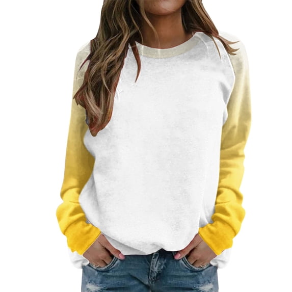 Bibifish Womens Sweatshirt Gradients Color Print Crewneck Raglan Sleeve Long Sleeve Pullover Tops Casual Loose Fit Daily Sweatshirts