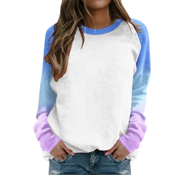 Bibifish Womens Sweatshirt Gradients Color Print Crewneck Raglan Sleeve Long Sleeve Pullover Tops Casual Loose Fit Daily Sweatshirts