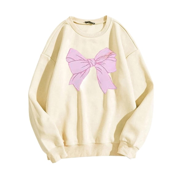 Bibifish Womens Sweatshirts Bow Graphic Crewneck Cute Pattern Sweatshirts Relaxed Fit Dating Daily Outings Feminine Stylish Pullover Tops