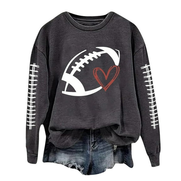 Bibifish Womens Sweatshirts Long Sleeve Crewneck Sweatshirts For Ladies Casual Loose Fit Football Graphic Print Pullover Sweatshirts
