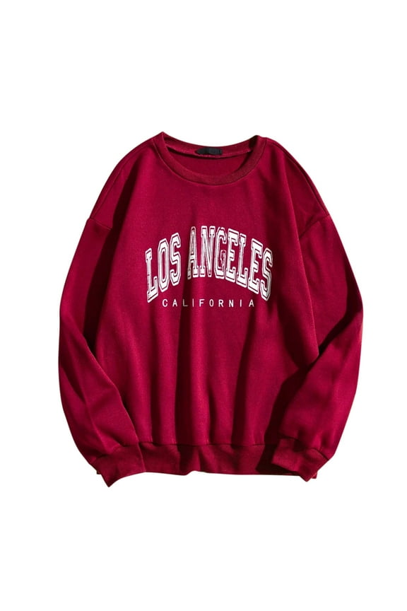 Womens Sweatshirts “Los Angeles California” Graphic Crewneck Sweatshirts Retro Letter Pattern Relaxed Fit Travel Daily Outings Vintage Stylish Pullover
