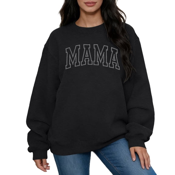 Bibifish Womens Sweatshirts Mama Letter Print Crew Neck Long Sleeve Loose Fit Daily Pullover Tops With Pocket