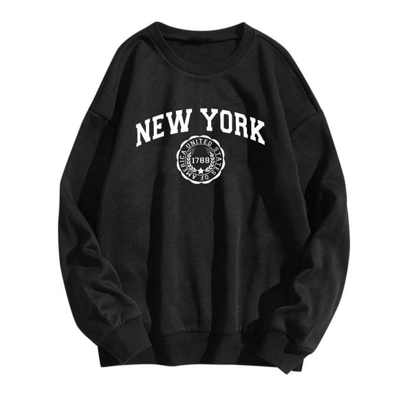 Bibifish Womens Sweatshirts New York Graphic Crewneck Sweatshirts Retro Pattern Soft Relaxed Fit Casual Travel Daily Outings Vintage Style Pullover