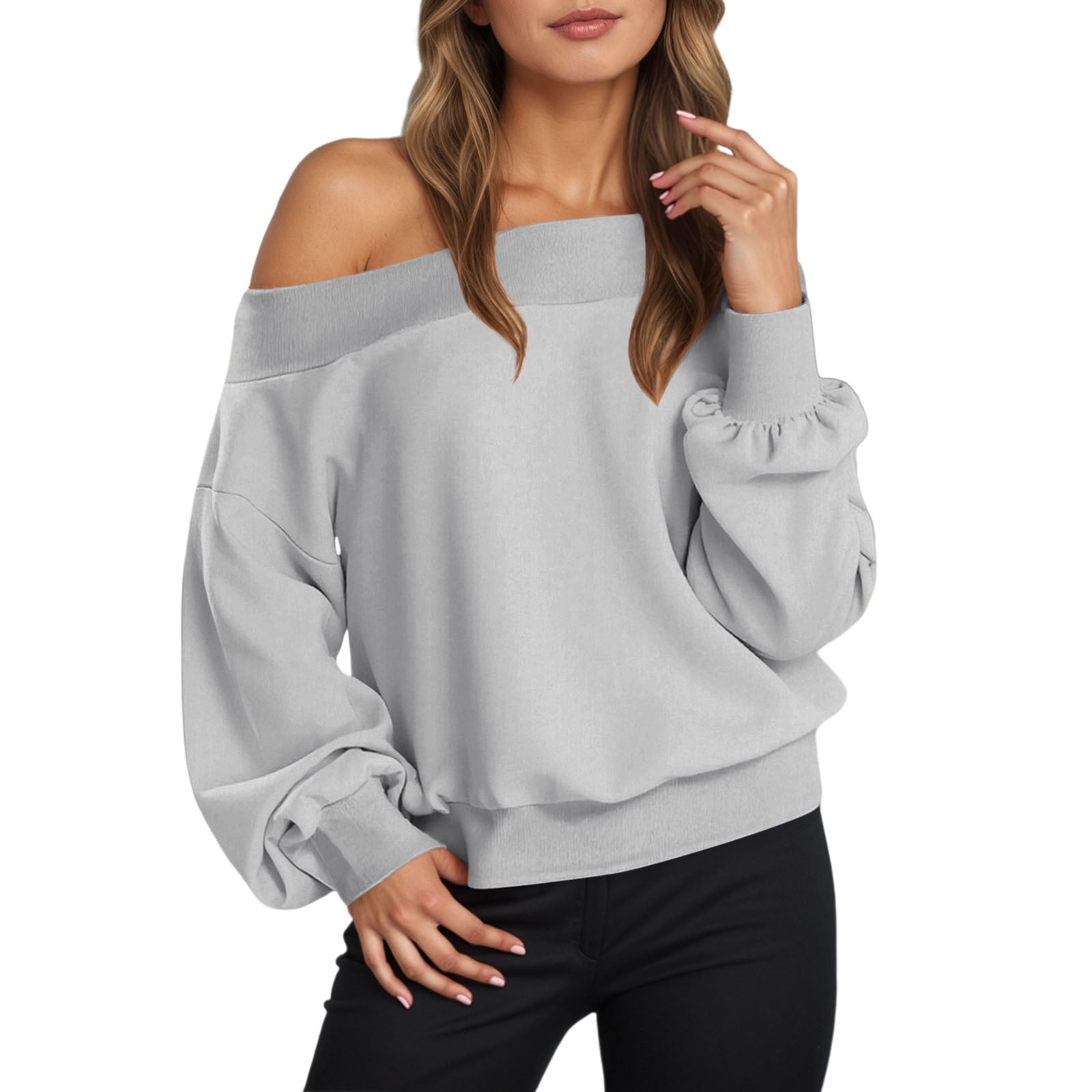 Bibifish Womens Sweatshirts Oversized Fleece Lined Off Shoulder ...