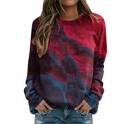 Bibifish Womens Sweatshirts Printed Tie Dye Pattern Print Crewneck Long Sleeve Pullover Sweatshirts Casual Spring Fall Lightweight Relaxed Fit Tunic Tops