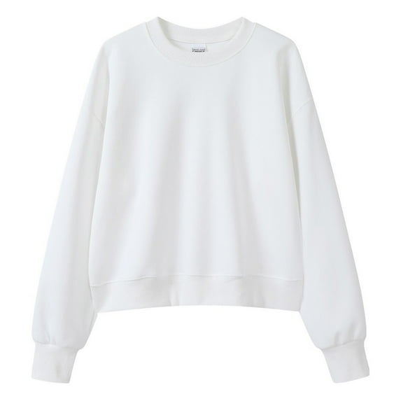 Bibifish Womens Sweatshirts Round Neck Long Sleeve Short Sweatshirts Fall Winter Sports Workout Wear Trendy Solid Color Pullover Tops