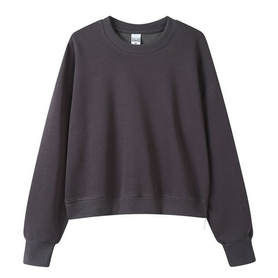 Bibifish Womens Sweatshirts Round Neck Long Sleeve Short Sweatshirts Fall Winter Sports Workout Wear Trendy Solid Color Pullover Tops