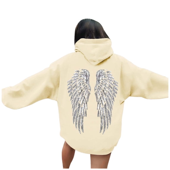 Bibifish Womens Sweatshirts Sequin Wings Graphic Hooded Pullover Tops Long Sleeve Oversized Casual Daily Outings Shiny Trendy Hoodies