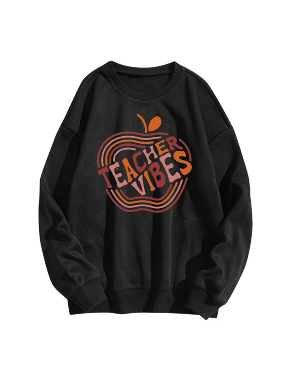 Womens Sweatshirts Teacher Apple Graphic Crewneck Sweatshirts Long Sleeve Pullover Tops Back To School Outfits