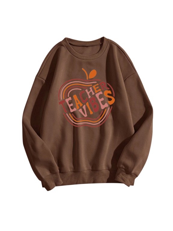 Womens Sweatshirts Teacher Apple Graphic Crewneck Sweatshirts Long Sleeve Pullover Tops Back To School Outfits