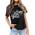 thumbnail image 1 of Bibifish Womens T-Shirt Black Happy New Year Graphic Print Short Sleeve Soft Crew Neck tee Relaxed Fit Casual Holiday Party Festive Stylish top, 1 of 4