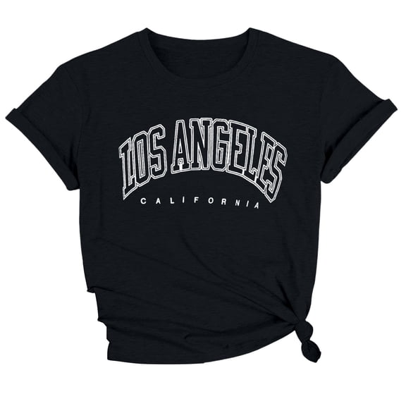 Bibifish Womens T-Shirt Black Los Angeles California Letter Print Crew Neck Short Sleeve tops Relaxed Fit Breathable Casual Travel Outings Daily Wear Trendy Tee