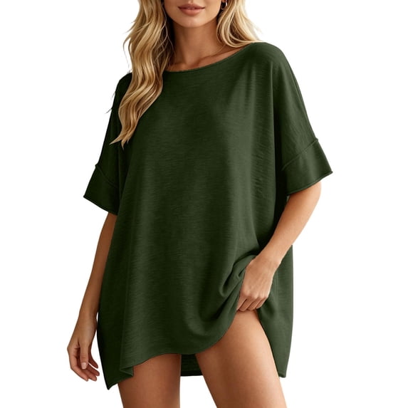 Bibifish Womens T Shirt Boat Neck Short Sleeve Oversized softTops Soft Casual Summer Tees
