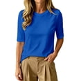 thumbnail image 1 of Bibifish Womens T Shirt Crew Neck Elbow Length Sleeve Slim Fit Tops Soft Breathable Casual Summer Tees, 1 of 5